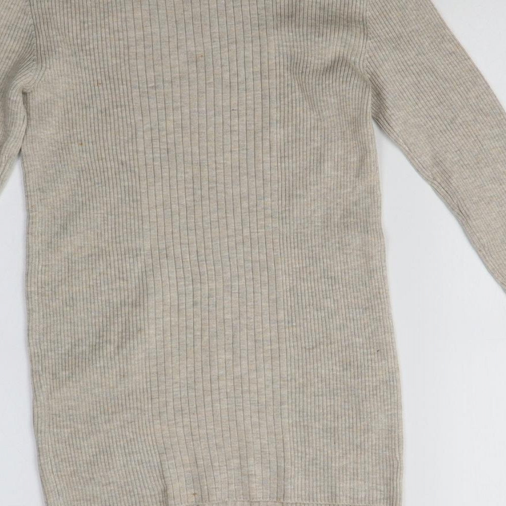 H&M Womens Beige High Neck Acrylic Cardigan Jumper Size XS