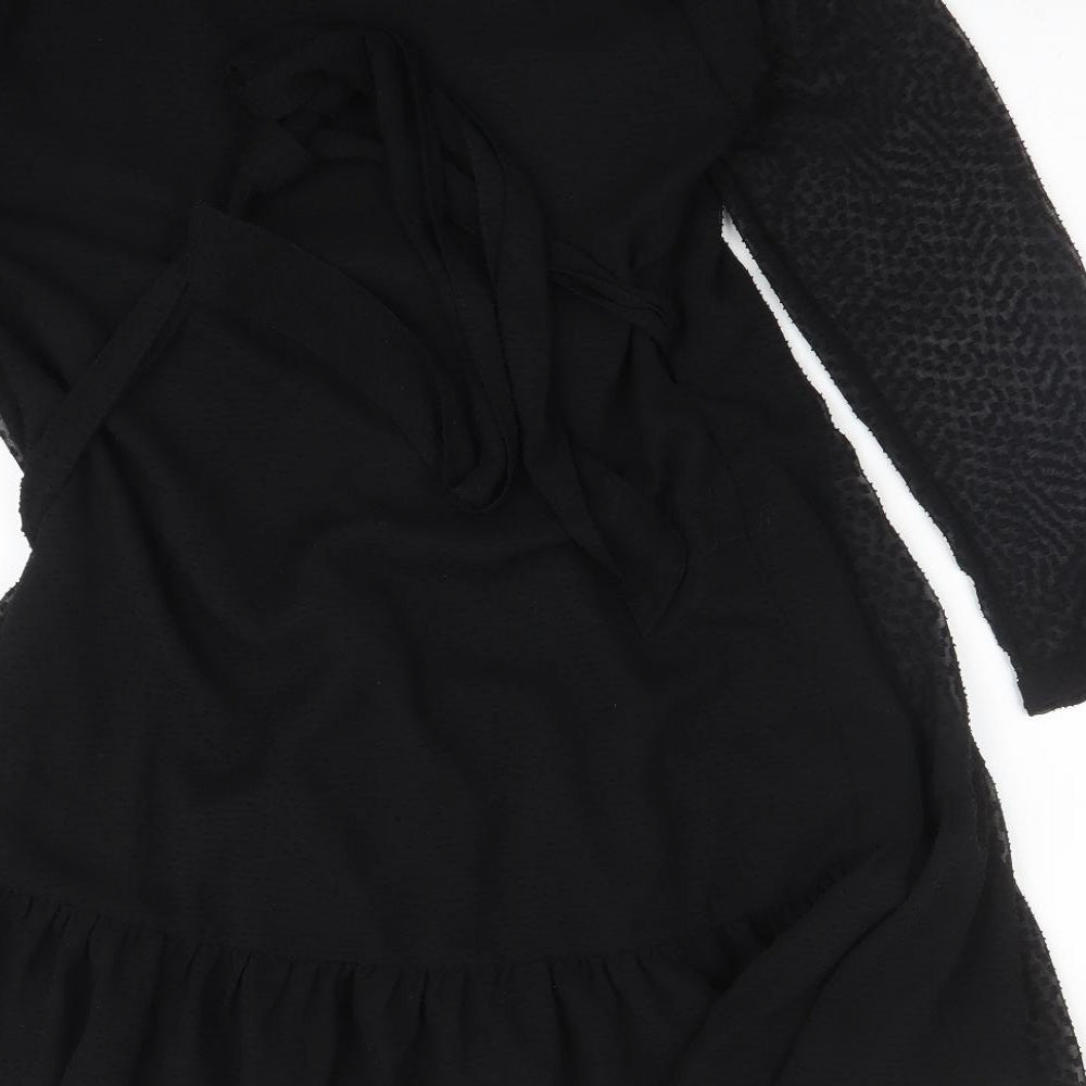 Topshop Womens Black Polyester Wrap Dress Size 10 V-Neck