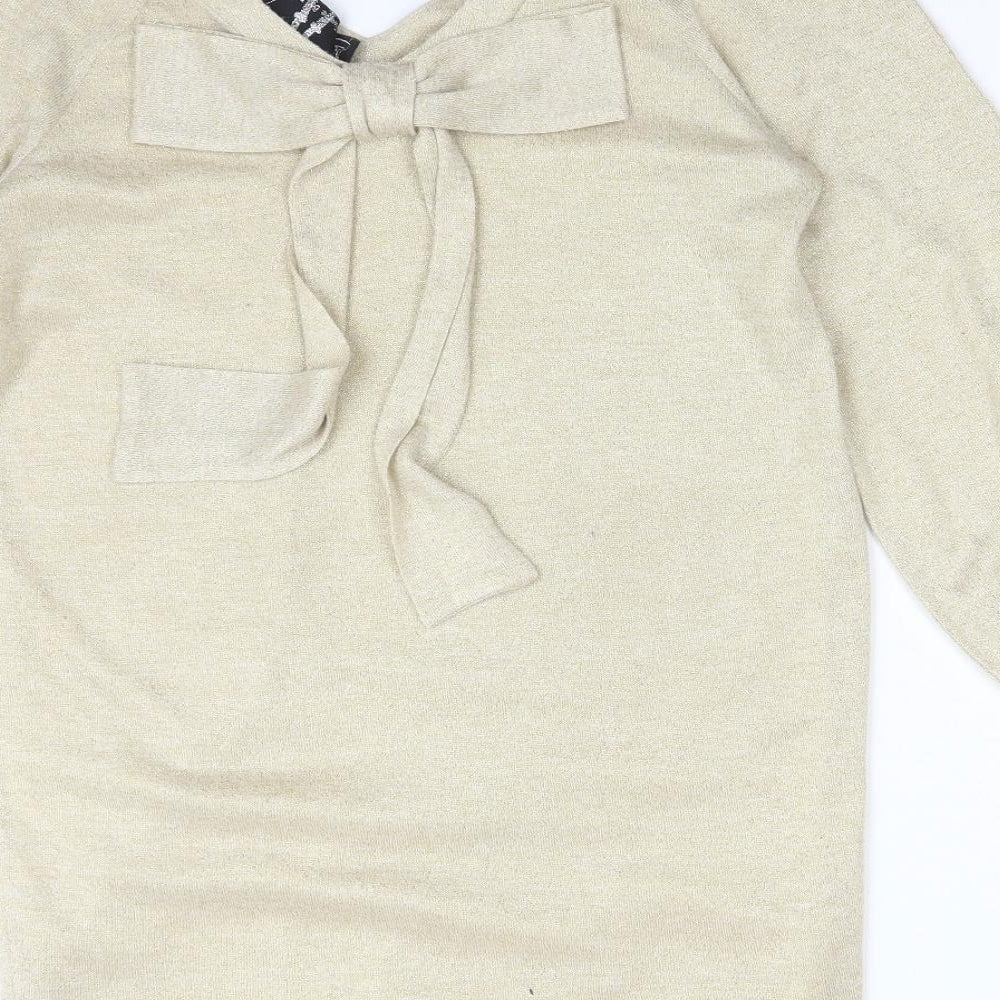 TWEVE BY TWEVE Womens Gold Polyester Basic T-Shirt Size S V-Neck