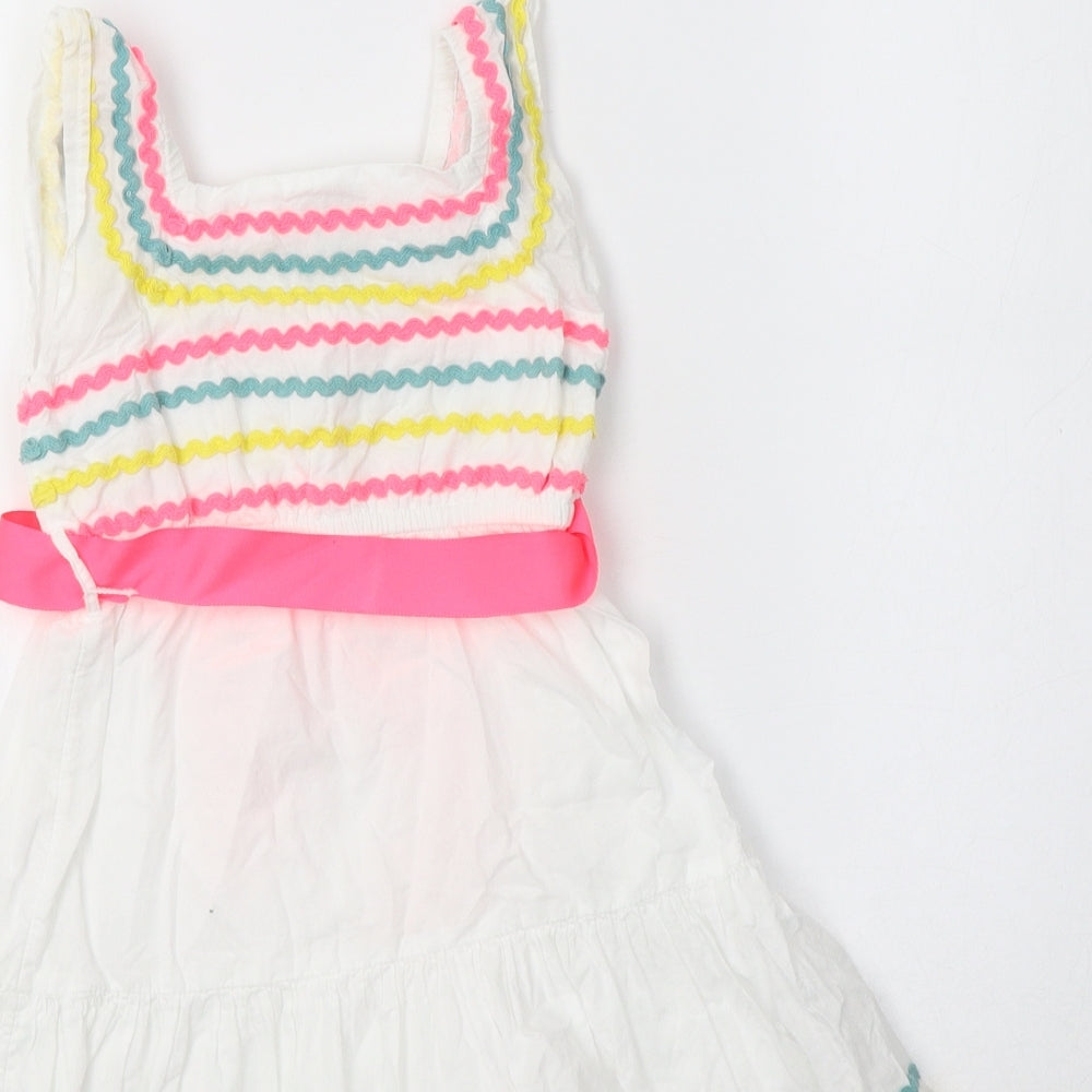Monsoon Baby White Striped Cotton A-Line Size 18-24 Months Square Neck