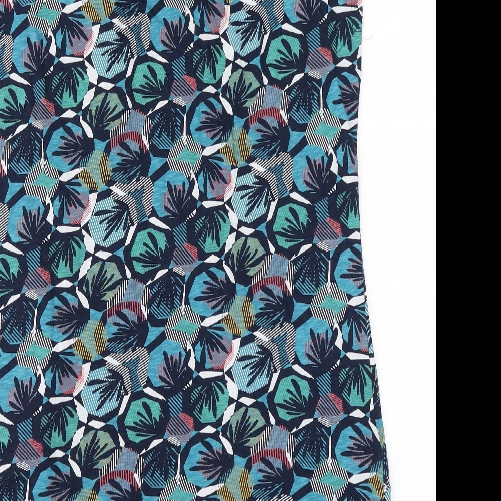 Preworn Womens Blue Floral Cotton Pencil Dress Size 10 Round Neck
