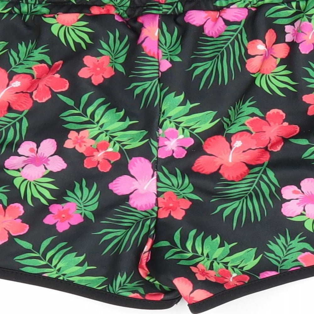 Brookhaven Womens Black Floral Polyester Sweat Shorts Size 10 Regular - Red & Pink Flowers