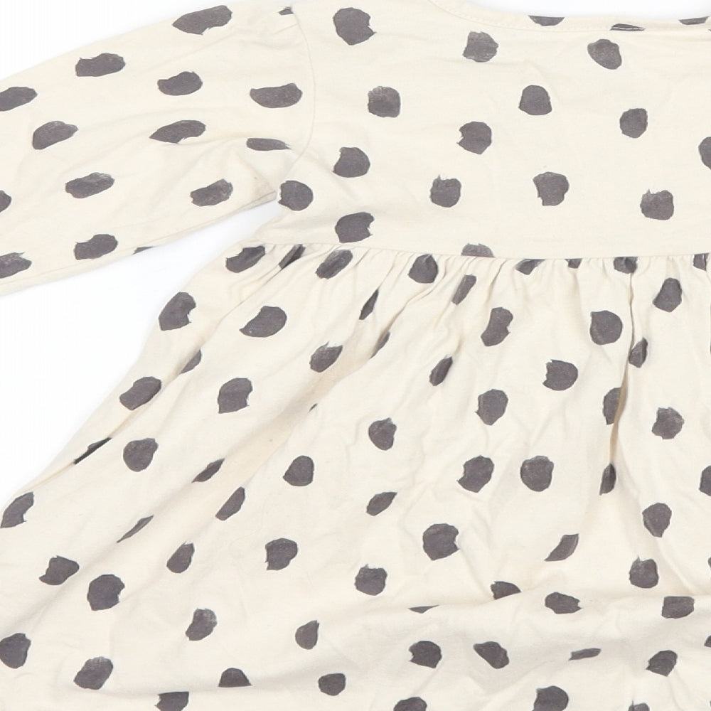 Marks and Spencer Baby Beige Polka Dot Cotton Shift Size 12-18 Months Round Neck