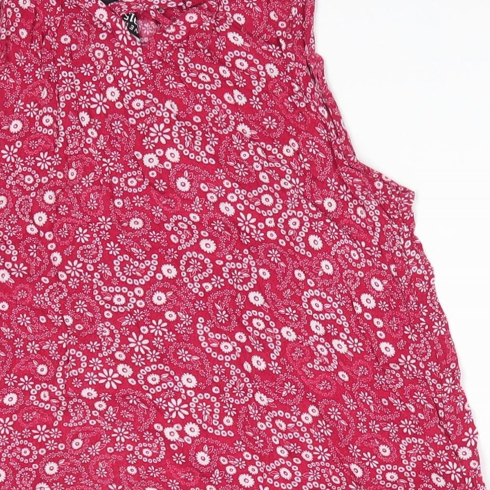 New Look 915 Generation Girls Red Floral Viscose Basic Blouse Size 13 Years Scoop Neck - White flowers