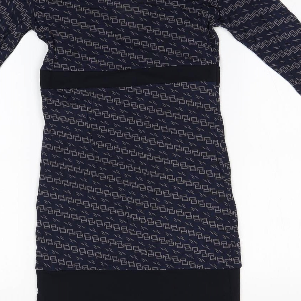 Artigli Womens Blue Geometric Viscose Pencil Dress V-Neck