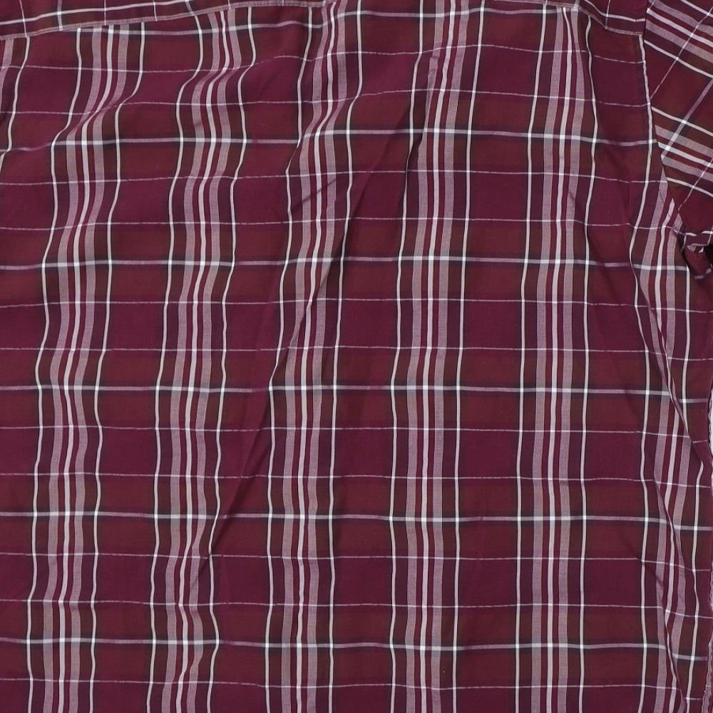 M&S Mens Red Check Modal Button-Up Size XL Collared Button