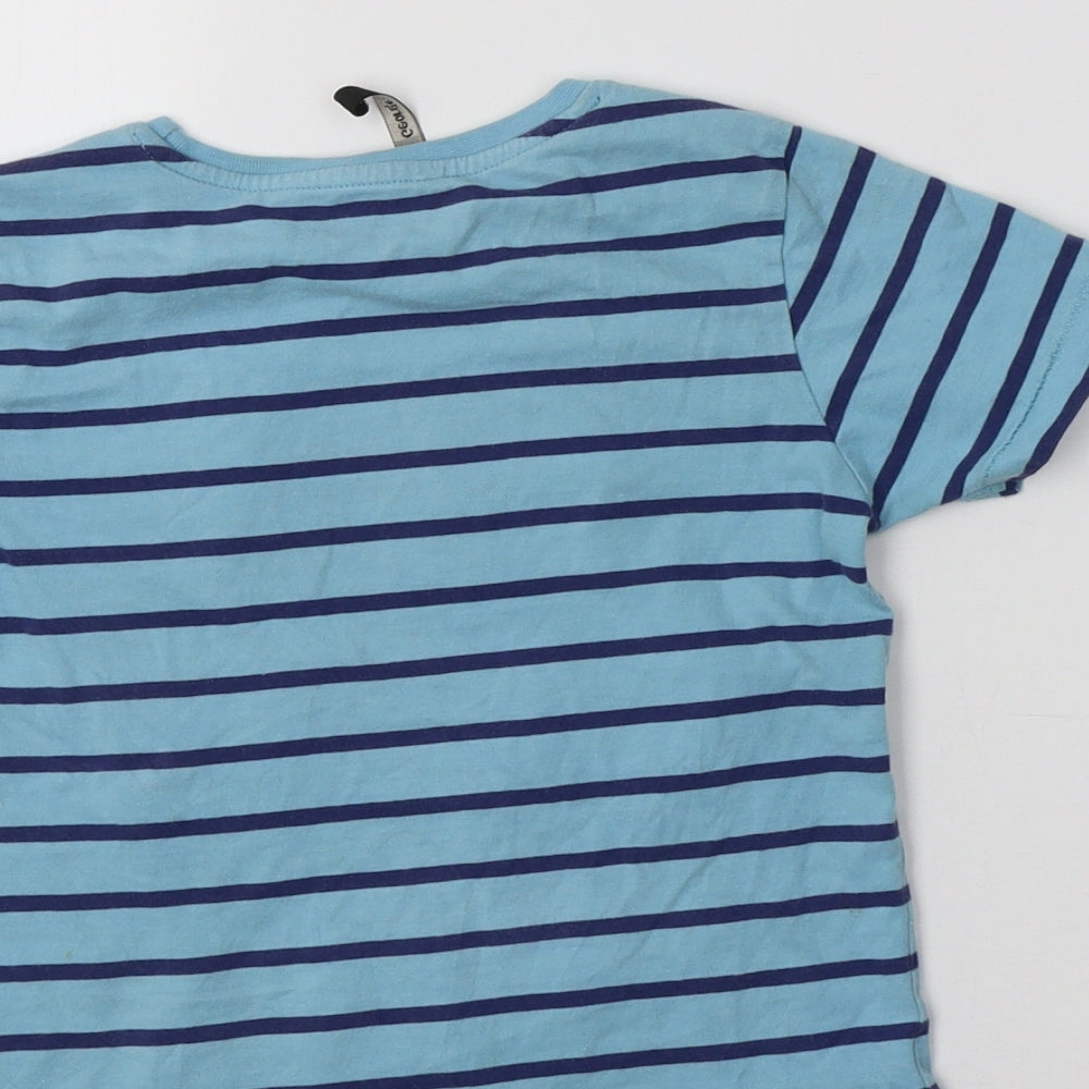 George Boys Blue Striped Cotton Basic T-Shirt Size 4-5 Years Crew Neck