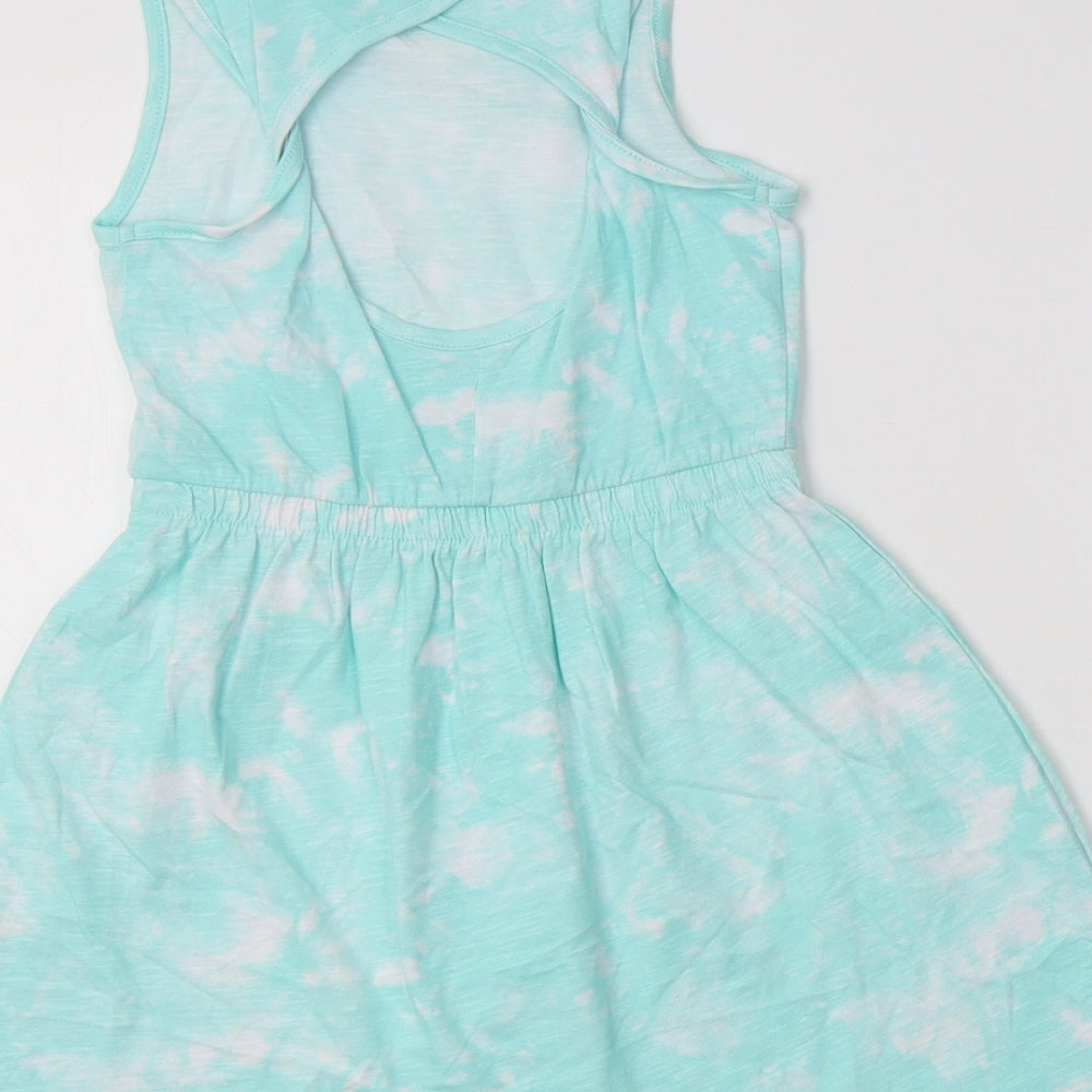 Matalan Girls Green Batik Cotton Fit & Flare Size 5 Years Crew Neck