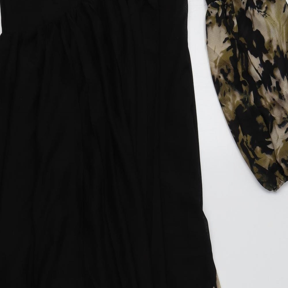 Wangazu Womens Black Animal Print Polyester Fit & Flare Size S V-Neck