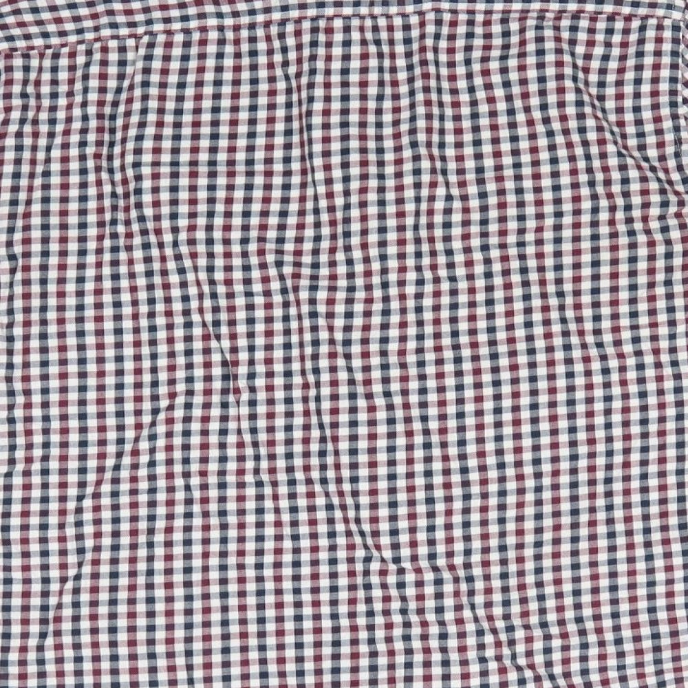 Florence and Fred Mens Blue Check Cotton Button-Up Size M Collared - Buttoned Collar Blue Brown White Checks