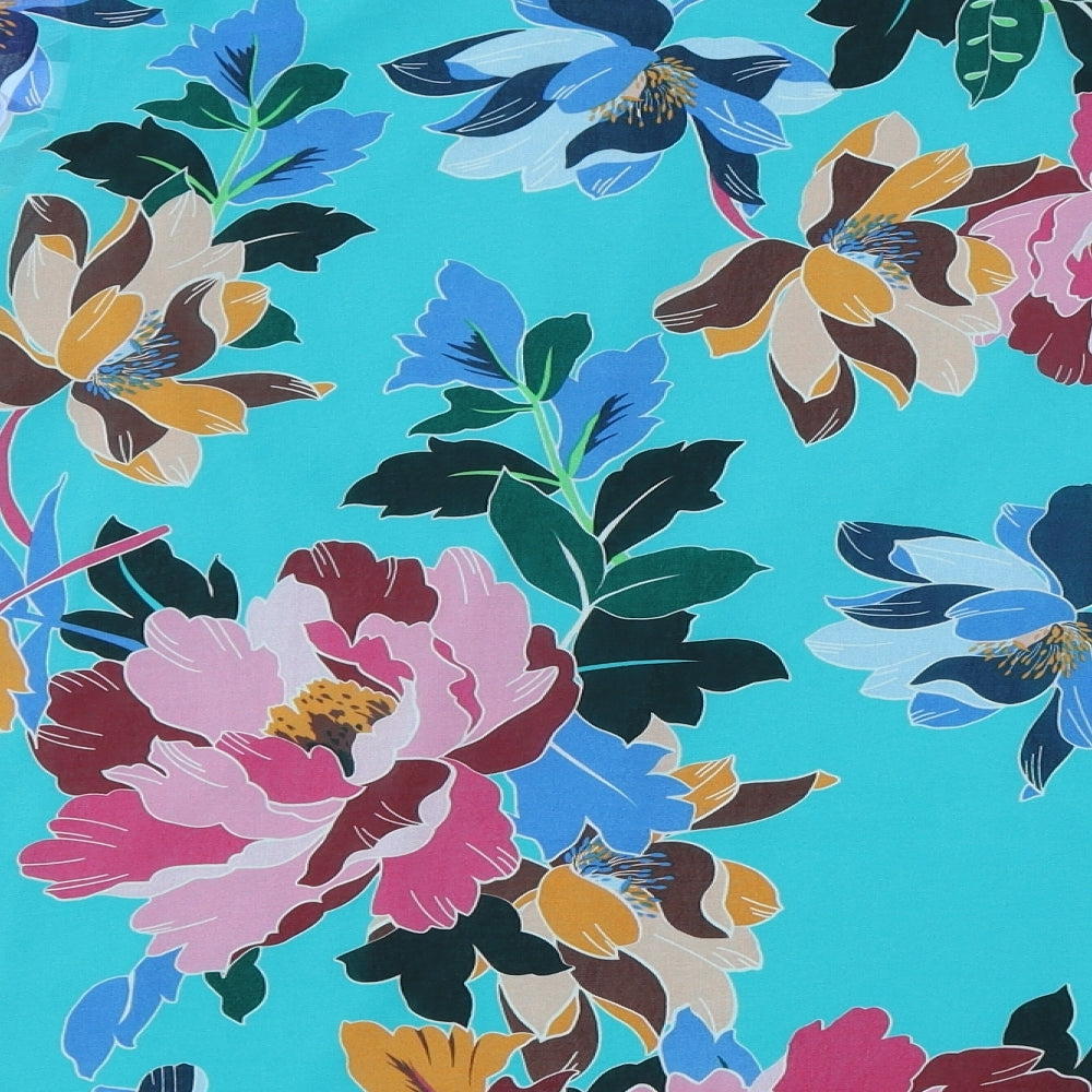 Soon Womens Blue Floral Polyester Basic Blouse Size 12 Round Neck