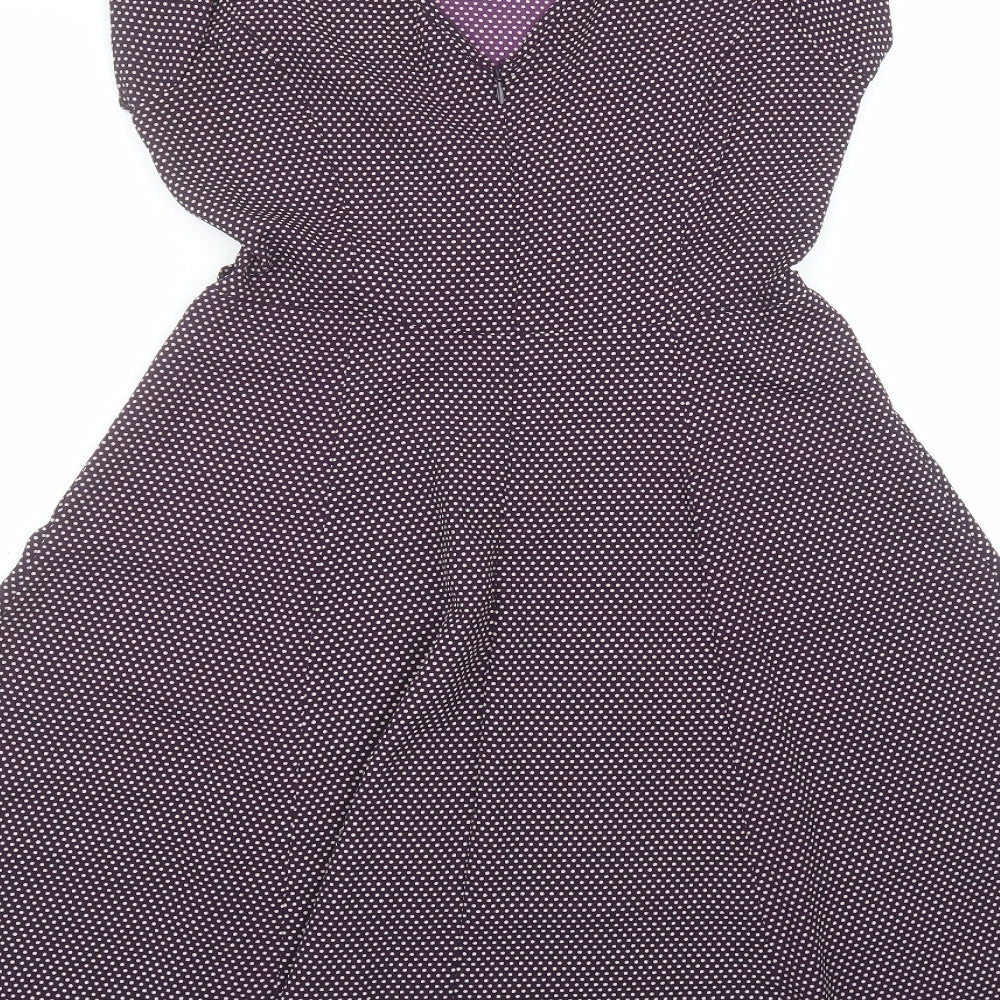 F&F Womens Purple Polka Dot Polyester A-Line Size 6 Round Neck