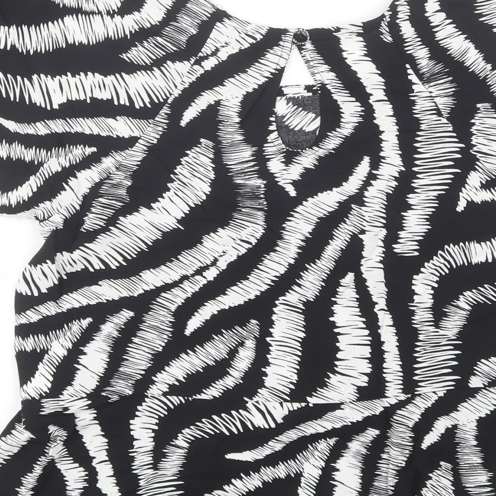 Peacocks Womens Black Animal Print Viscose Basic Blouse Size 10 Round Neck