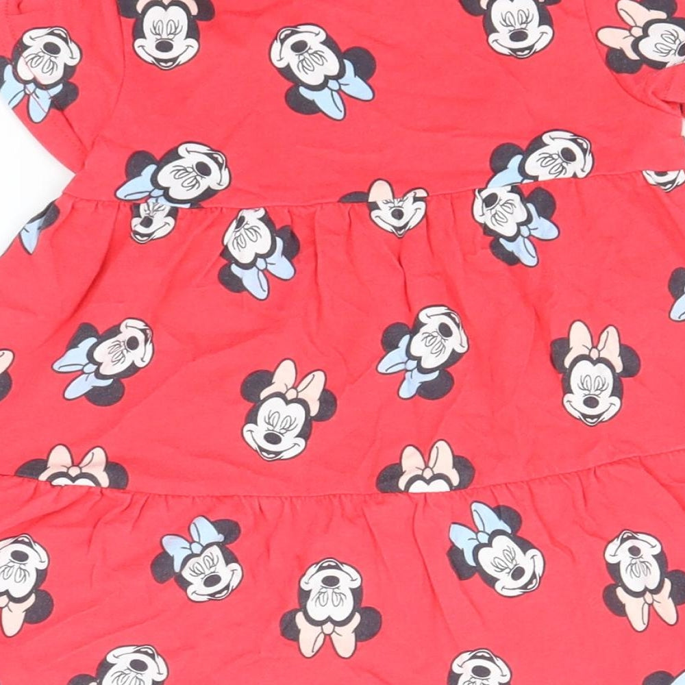 Disney Baby Red Cotton A-Line Size 18-24 Months Round Neck - Minnie Mouse