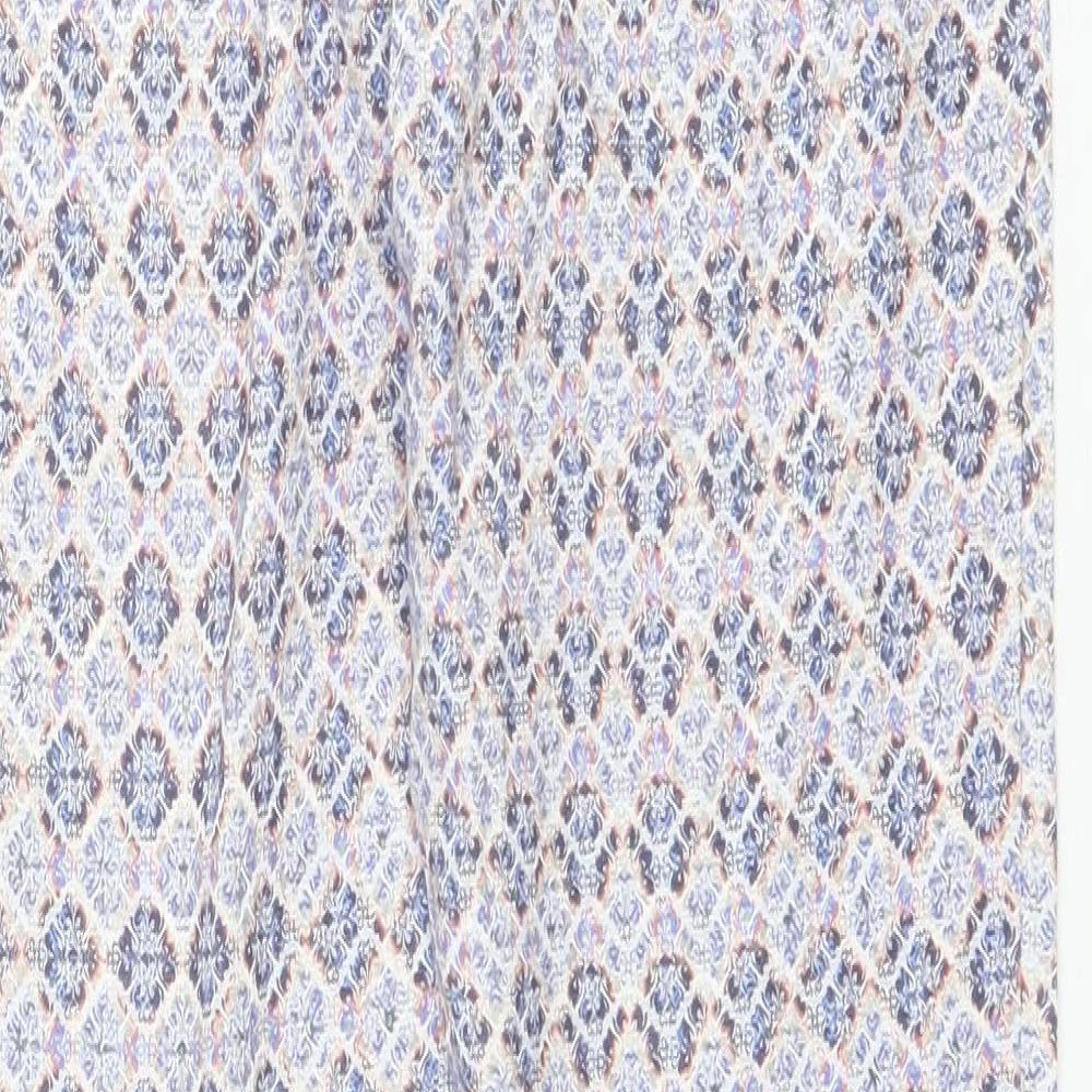 Topshop Womens Blue Geometric Cotton Trousers Size 10 L27 in Regular