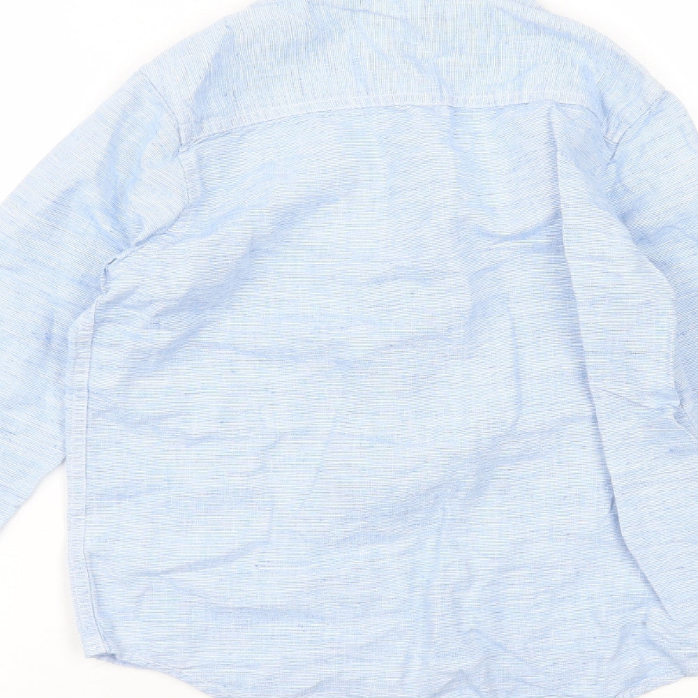 NEXT Boys Blue Linen Basic Button-Up Size 9 Years Round Neck
