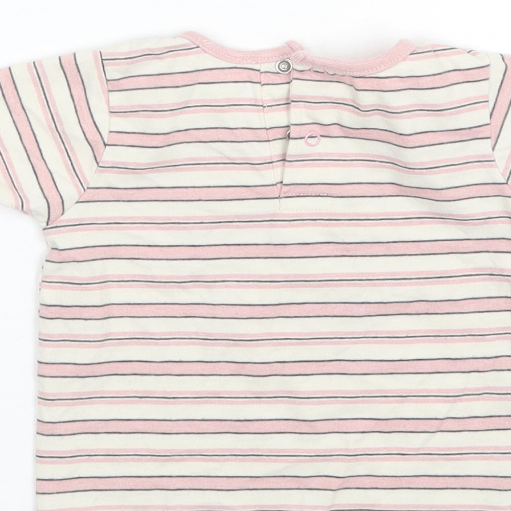 Disney Baby Pink Striped Polyester Basic T-Shirt Size 12-18 Months Round Neck - Minnie mouse