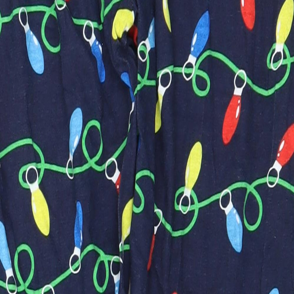 Ladies Womens Blue Geometric Cotton Trousers Size 16 L25 in Regular - Christmas