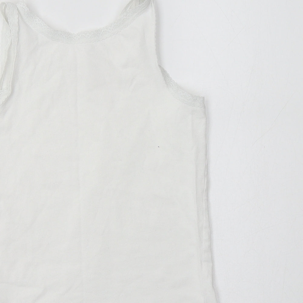 NEXT Girls White Cotton Camisole Tank Size 7-8 Years V-Neck - Lace Detail