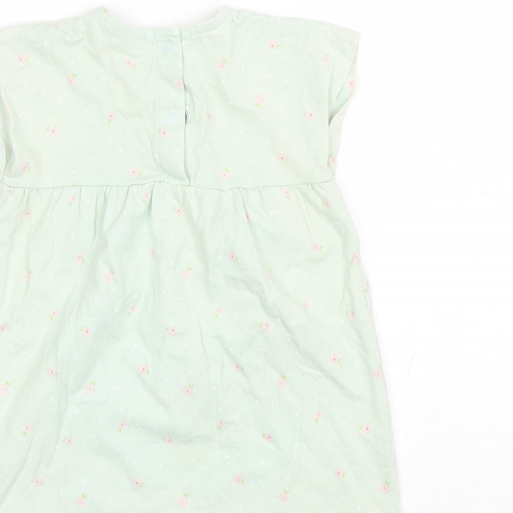NEXT Baby Green Floral Cotton Shift Size 9-12 Months Round Neck