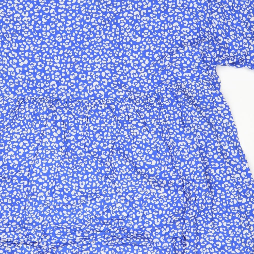 Monkl Womens Blue Animal Print Viscose A-Line Size M Round Neck