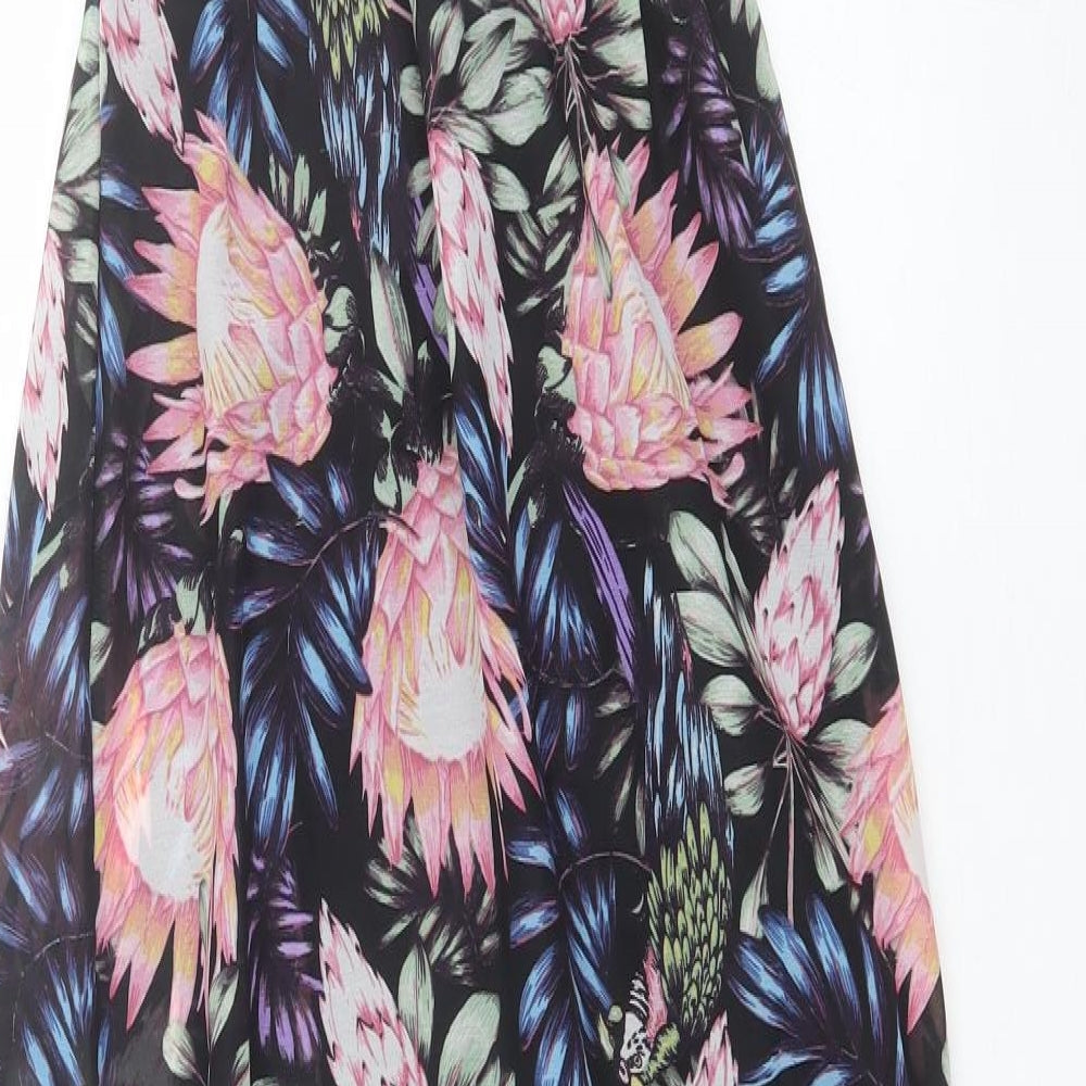 Divided Womens Black Floral Polyester Maxi Size 4 V-Neck