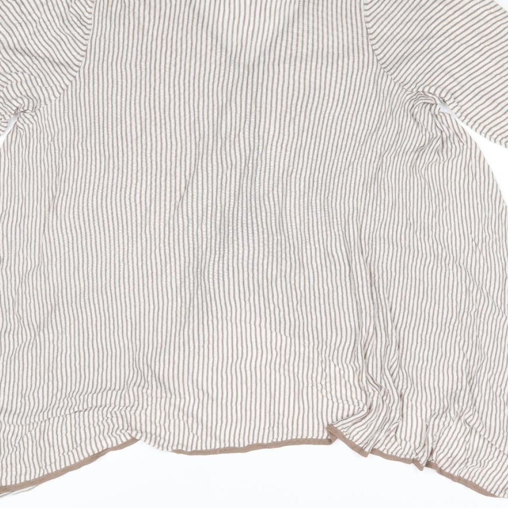 James Lakeland Womens Beige V-Neck Striped Viscose Cardigan Jumper Size 18 - Longer at sides