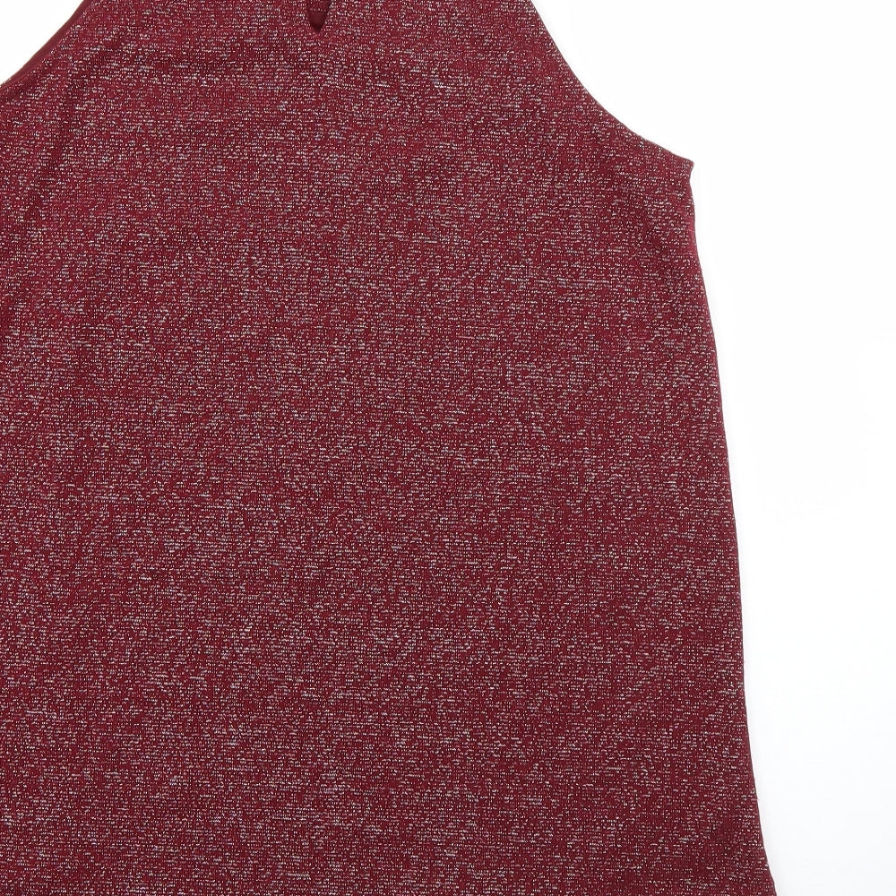 Avenue Womens Red Polyester Basic Blouse Size 10 Round Neck