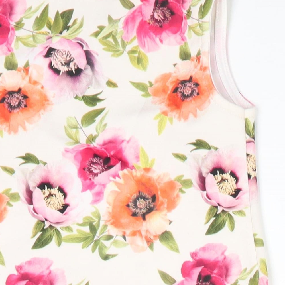 E-vie Angel Girls Ivory Floral Polyester Tunic Tank Size 9-12 Months Round Neck - Red Pink Orange flowers