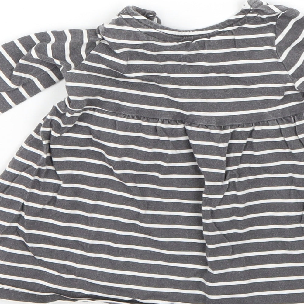F&F Girls Grey Striped Cotton T-Shirt Dress Size 0-3 Months Round Neck