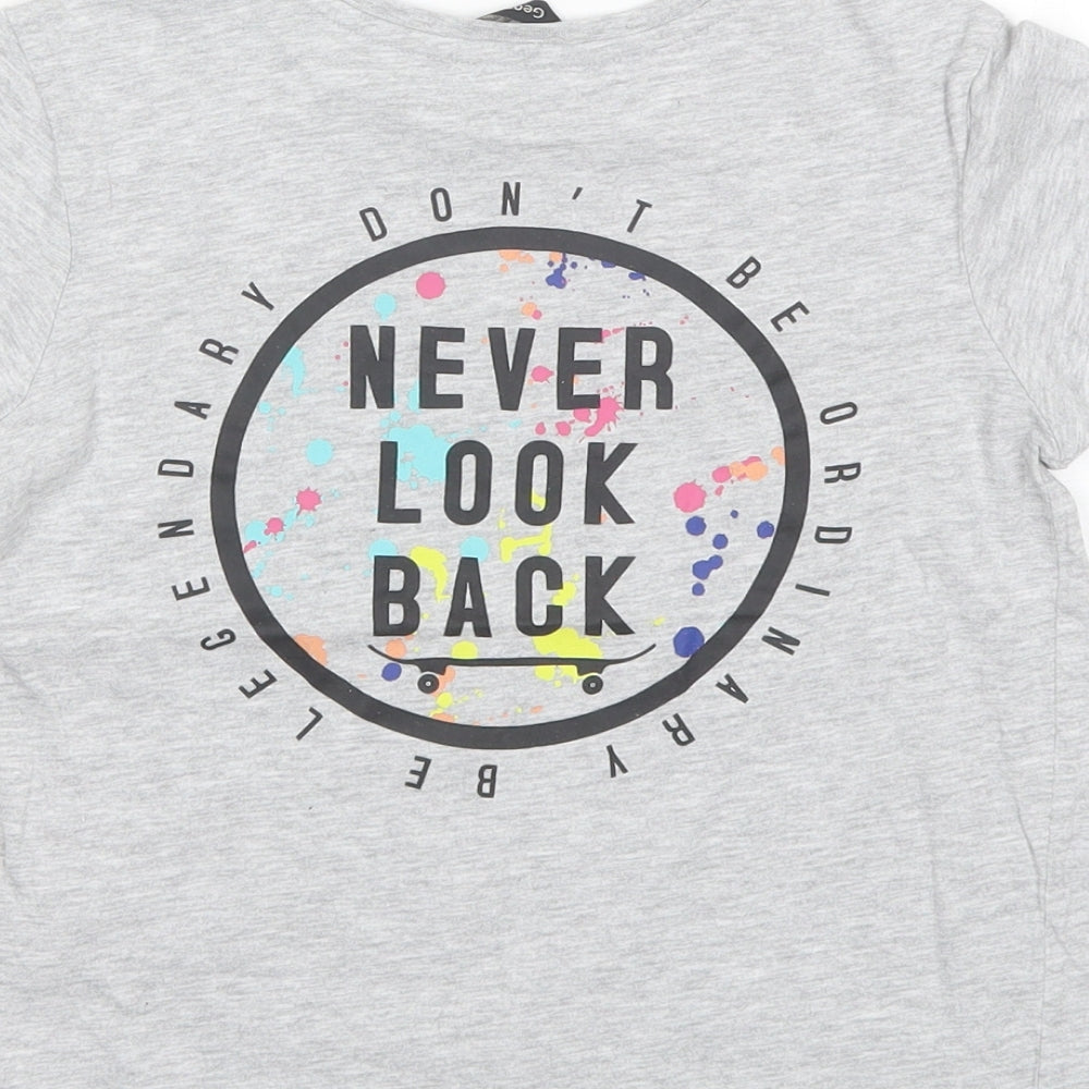 George Boys Grey Cotton Basic T-Shirt Size 7-8 Years Round Neck