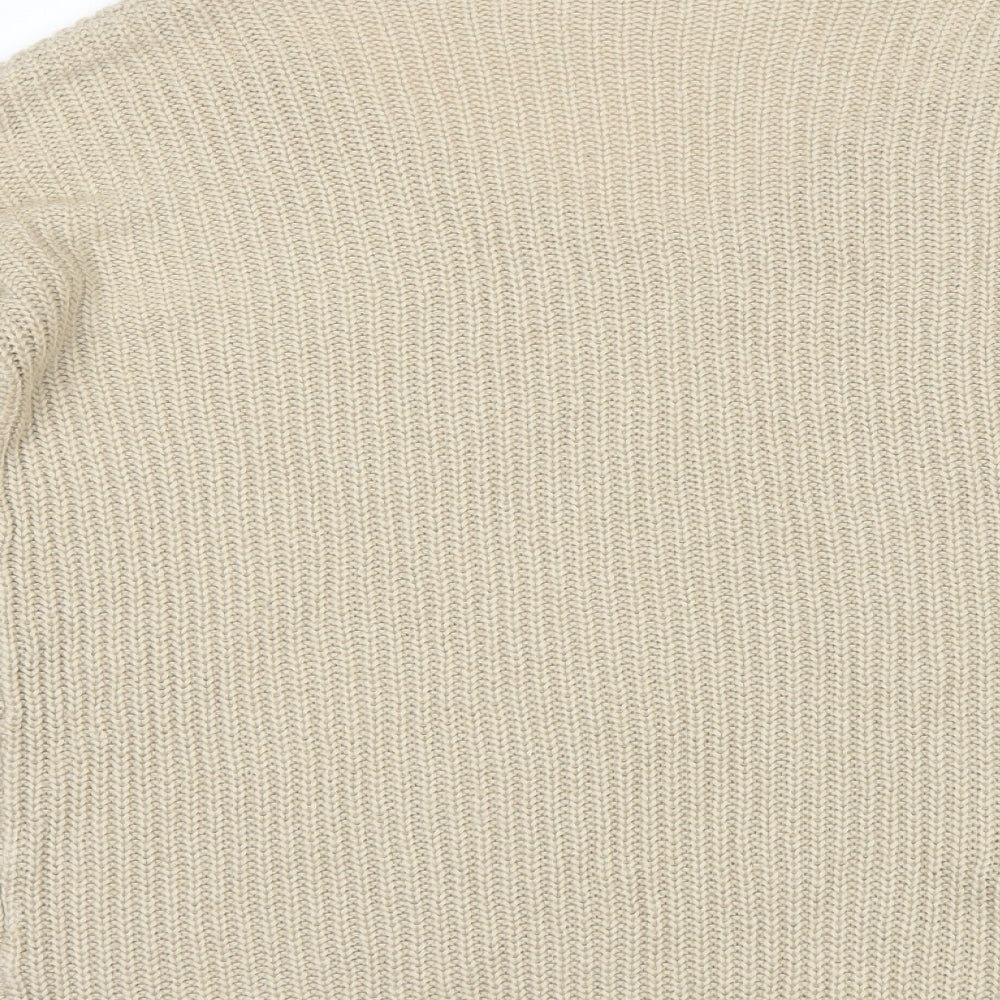 Boohoo Womens Beige Scoop Neck Acrylic Pullover Jumper Size S