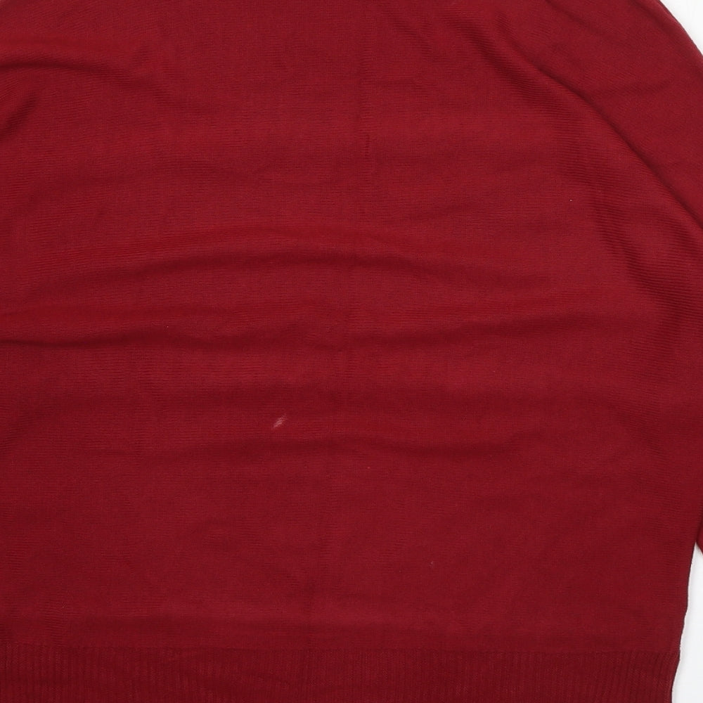TU Womens Red Round Neck Striped Acrylic Pullover Jumper Size 8
