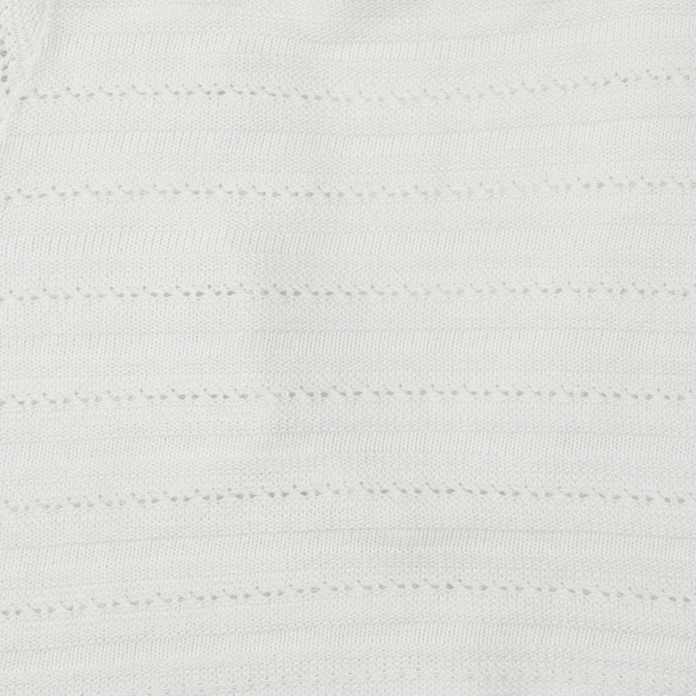 EWM Womens White V-Neck Acrylic Cardigan Jumper Size L