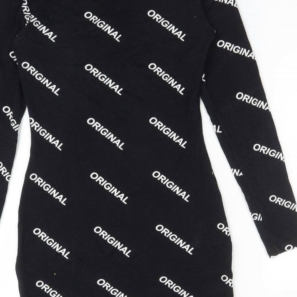 H&M Womens Black Polyester Bodycon Size 8 Mock Neck - ORIGINAL