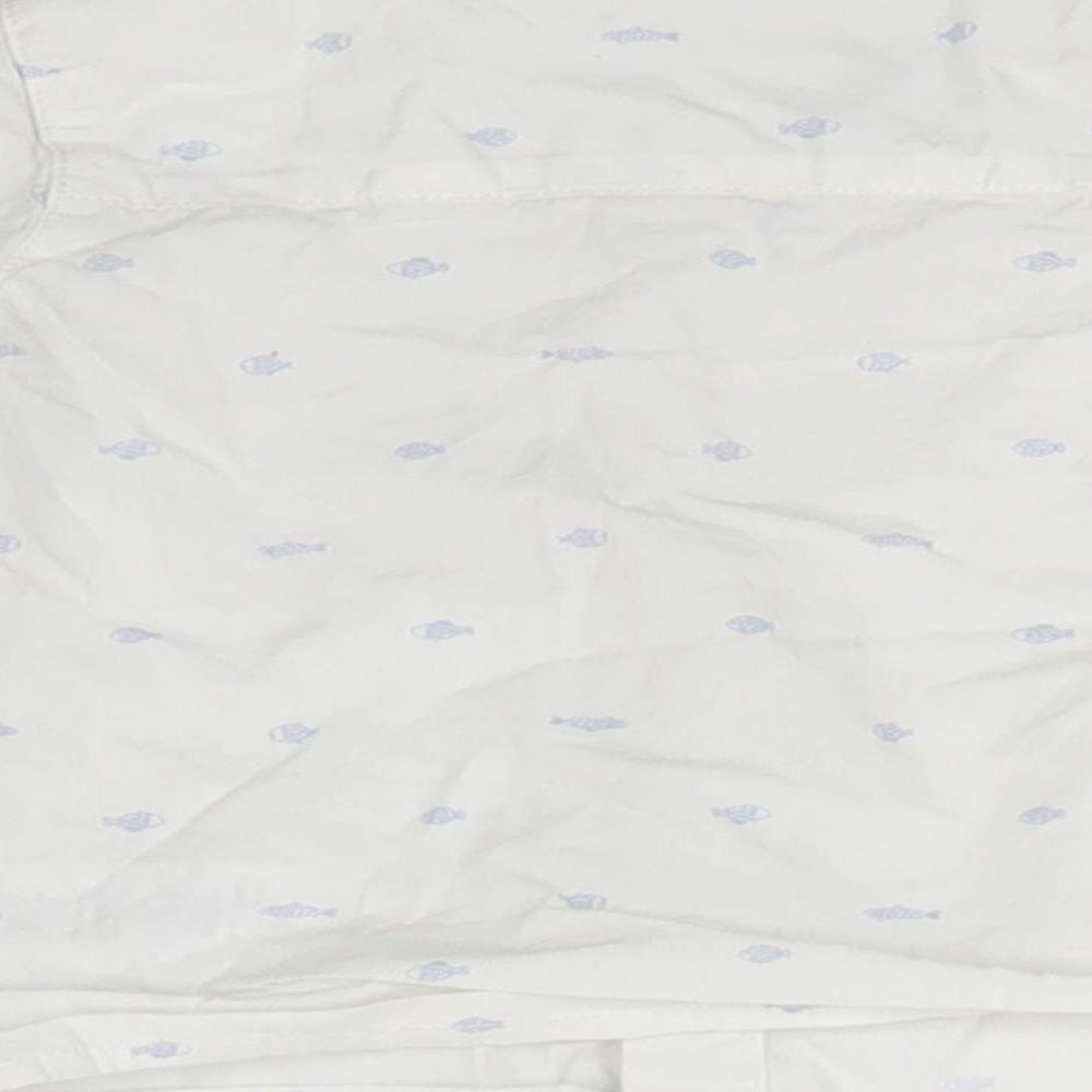 mamas & papas Girls White Cotton Basic Button-Up Size 9-12 Months Collared - Fish