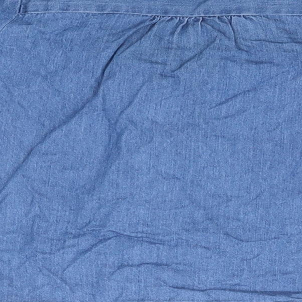 Matalan Girls Blue Cotton Basic Button-Up Size 3-4 Years Crew Neck