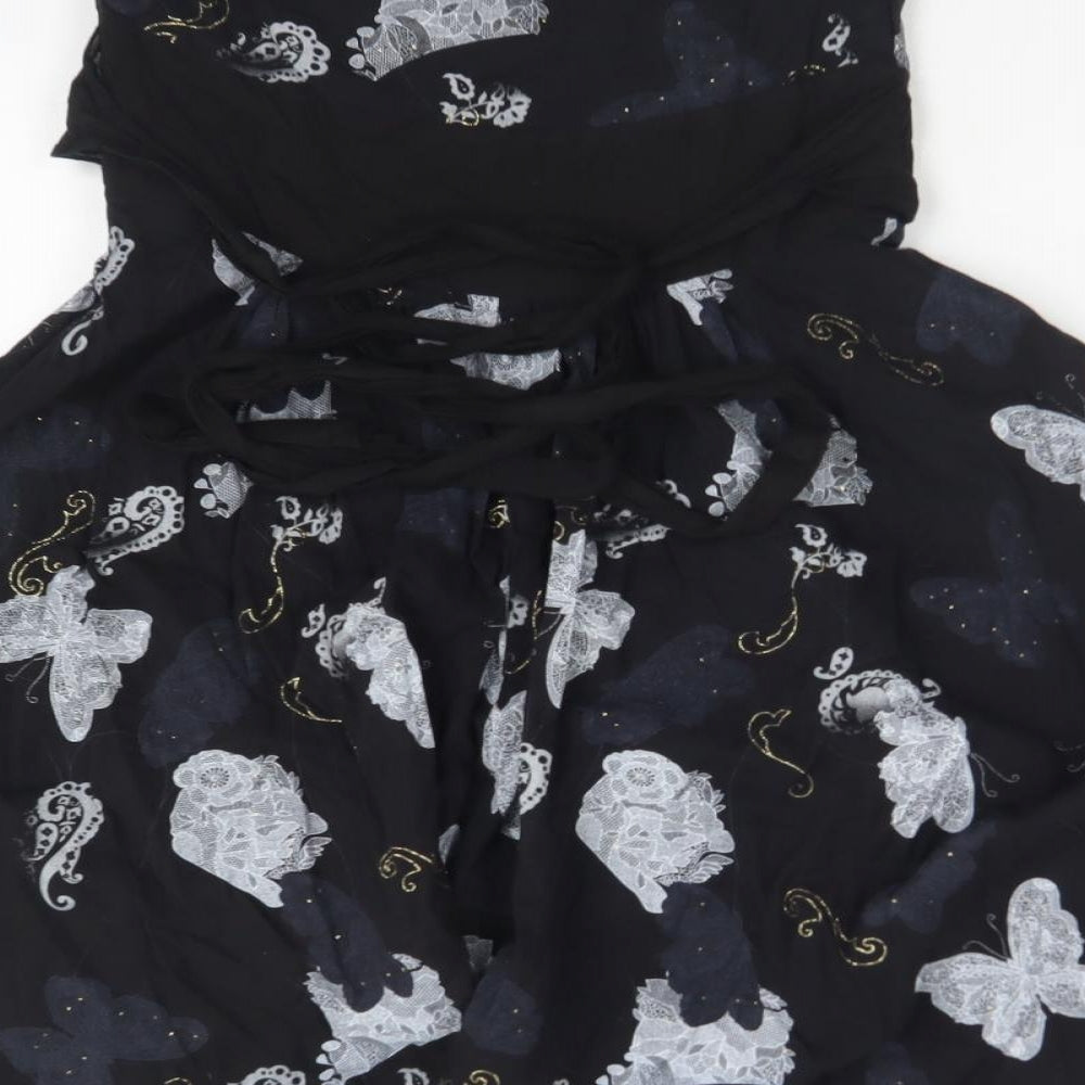 QED London Womens Black Paisley Cotton Basic T-Shirt Size XS - BUTTERFLIES