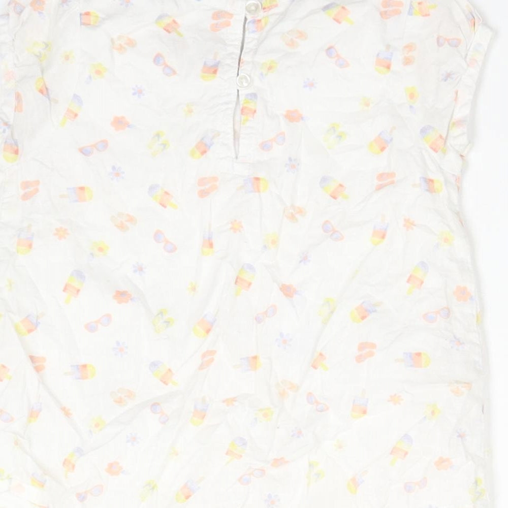 George Girls White Floral Cotton Basic T-Shirt Size 3-4 Years Round Neck - ICE LOLLIES