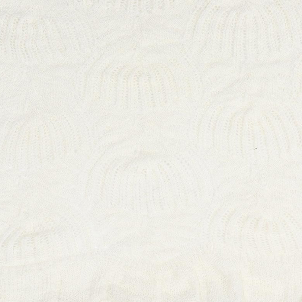 David Emanuel Womens Ivory Round Neck Acrylic Pullover Jumper Size M - Lace Like knit Ruffled edges