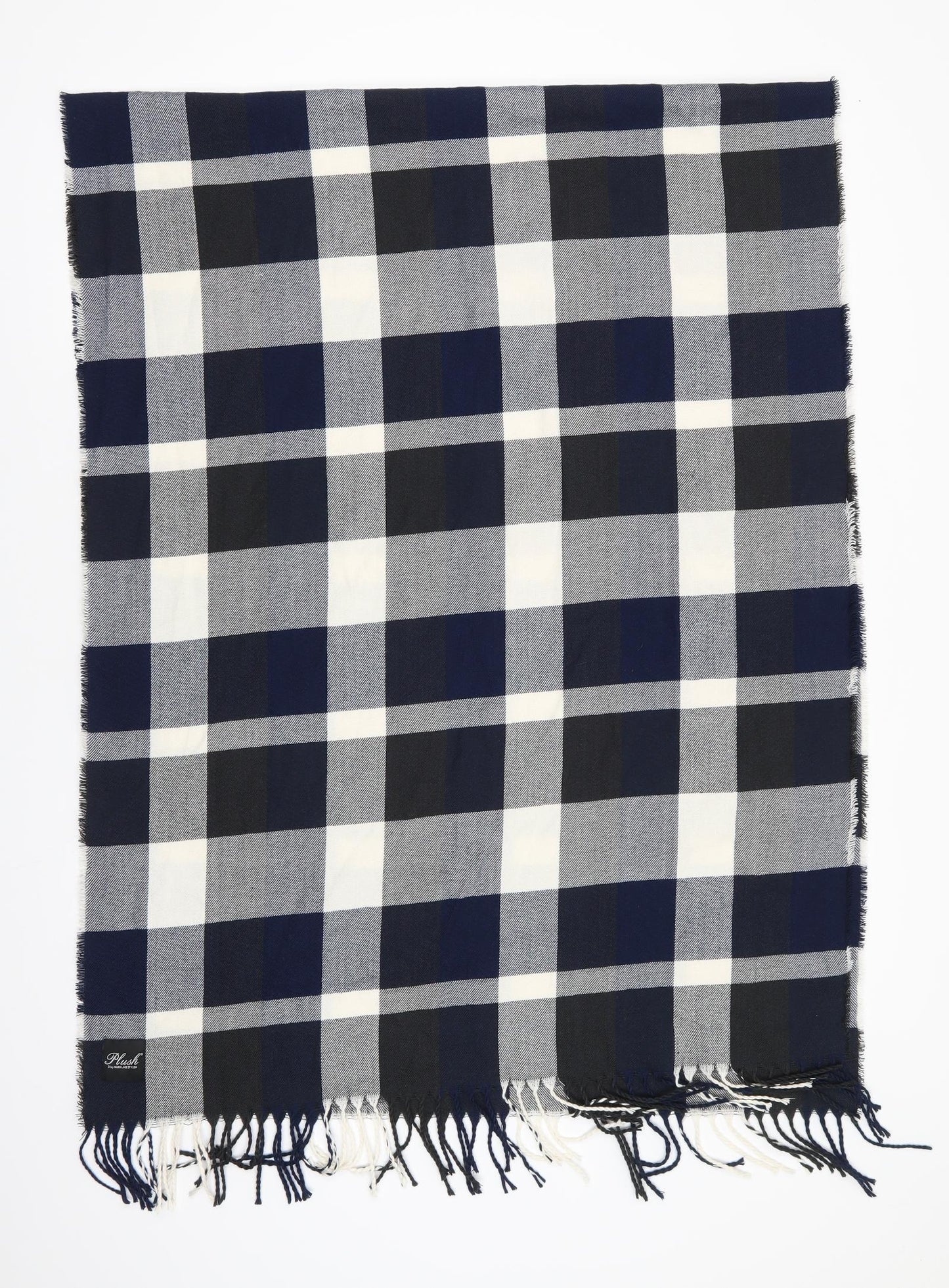 Plush Womens Blue Check Polyester Shawl/Wrap - Blue Black Grey Check