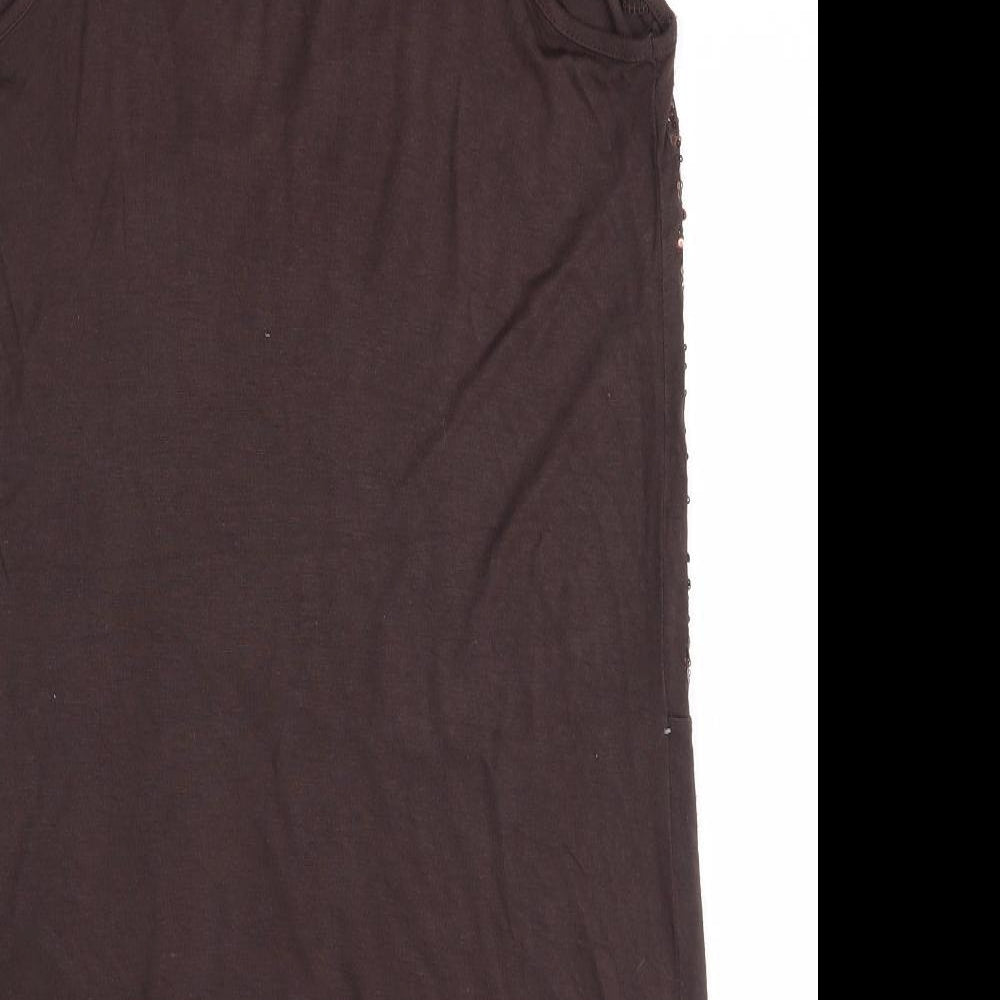Preworn Womens Brown Viscose Tank Dress Size 10 Round Neck