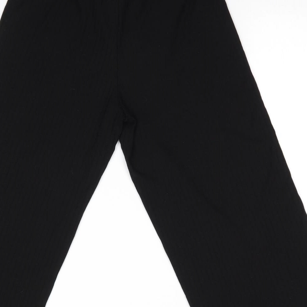 Preworn - no label Girls Black Striped Polyester Dress Pants Trousers L20 in Pullover - Subtle rib effect Tie front