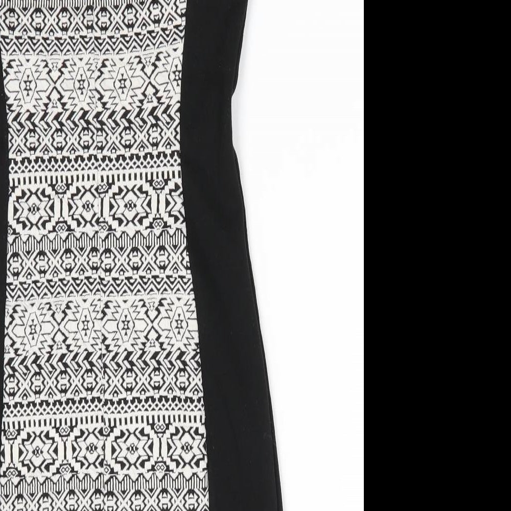 Divided Womens Black Geometric Polyester Bodycon Size 8 Round Neck Zip - Geometric panel front & back