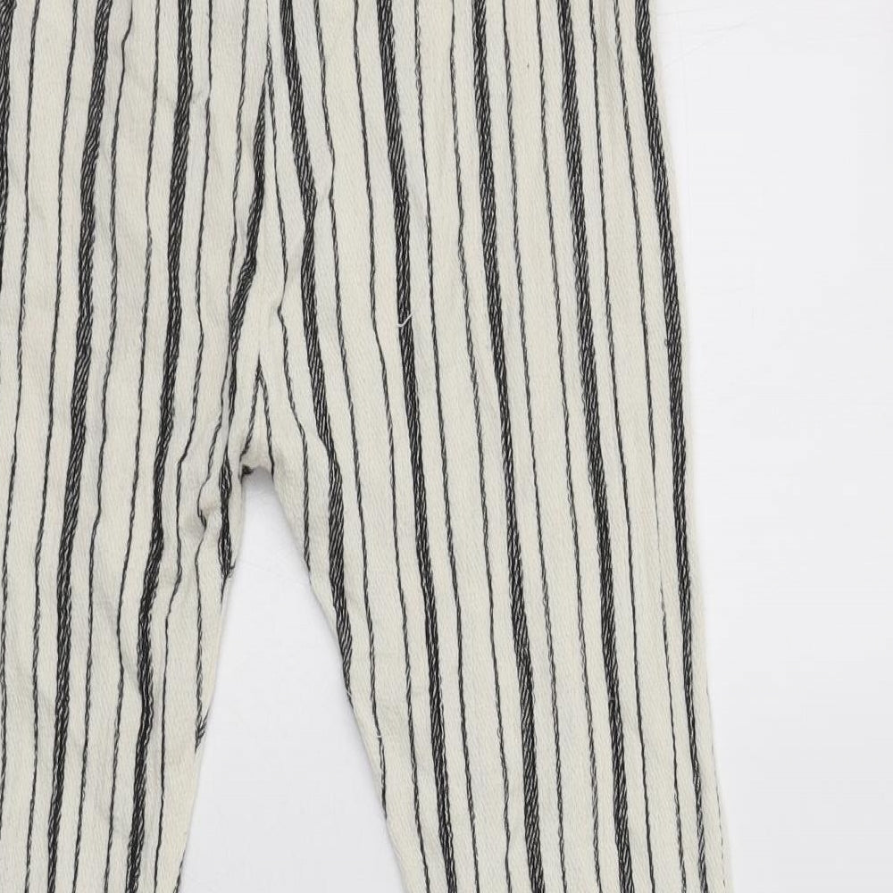 Zara Womens White Striped Trousers Size S L25 in Regular Button