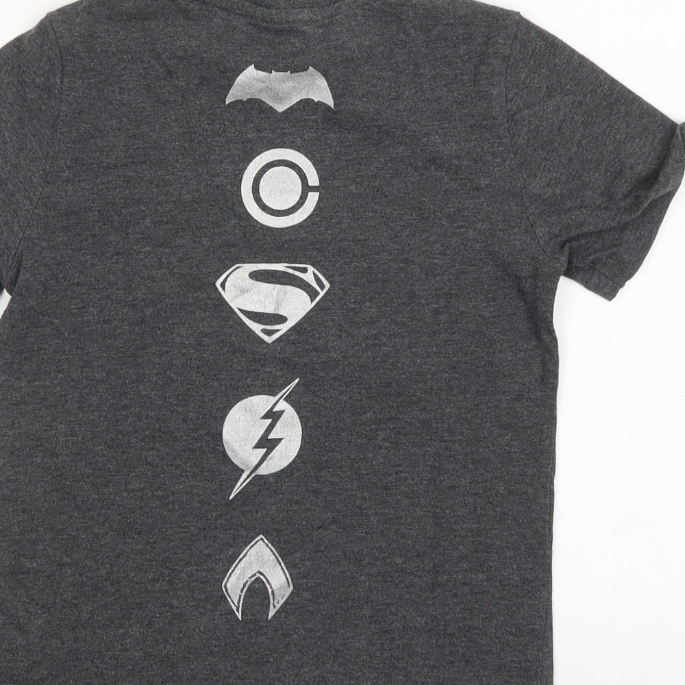 F&F Boys Grey Cotton Basic T-Shirt Size 6-7 Years Round Neck - Justice League