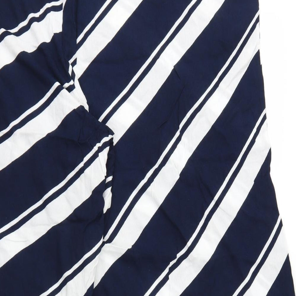 Capsule Womens Blue Striped Viscose Trousers Size 30 L32 in Regular