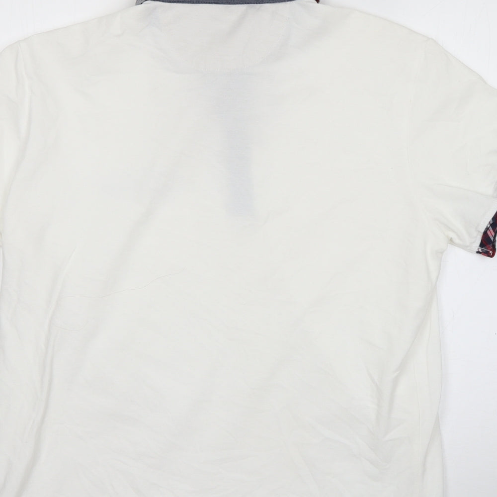 Cedar Wood State Mens White Check 100% Cotton Polo Size L Collared