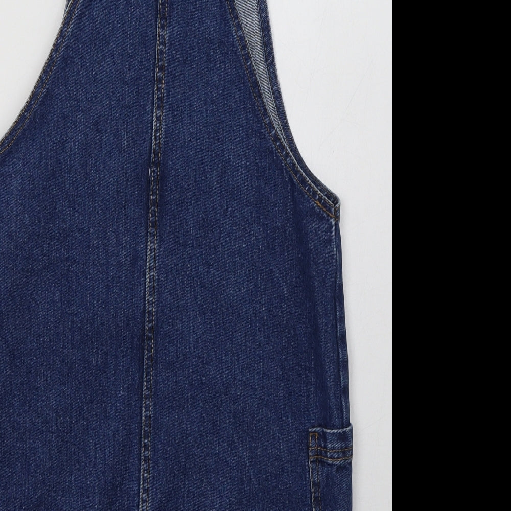 Primark Womens Blue Cotton Pencil Dress Size 8 Square Neck Buckle