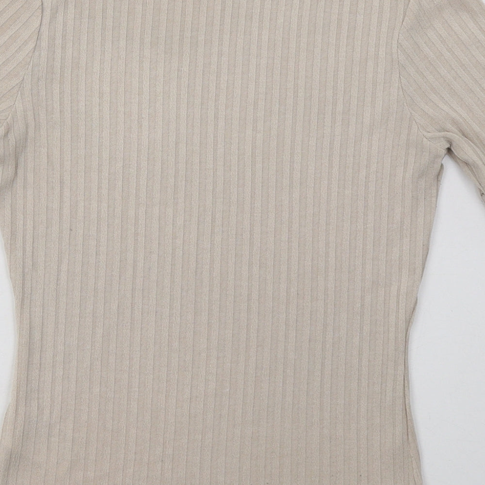 H&M Womens Beige Polyester Basic T-Shirt Size XS Crew Neck